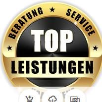 Logo mit der Aufschrift "TOP LEISTUNGEN", umgeben von den Wörtern "BERATUNG" und "SERVICE".